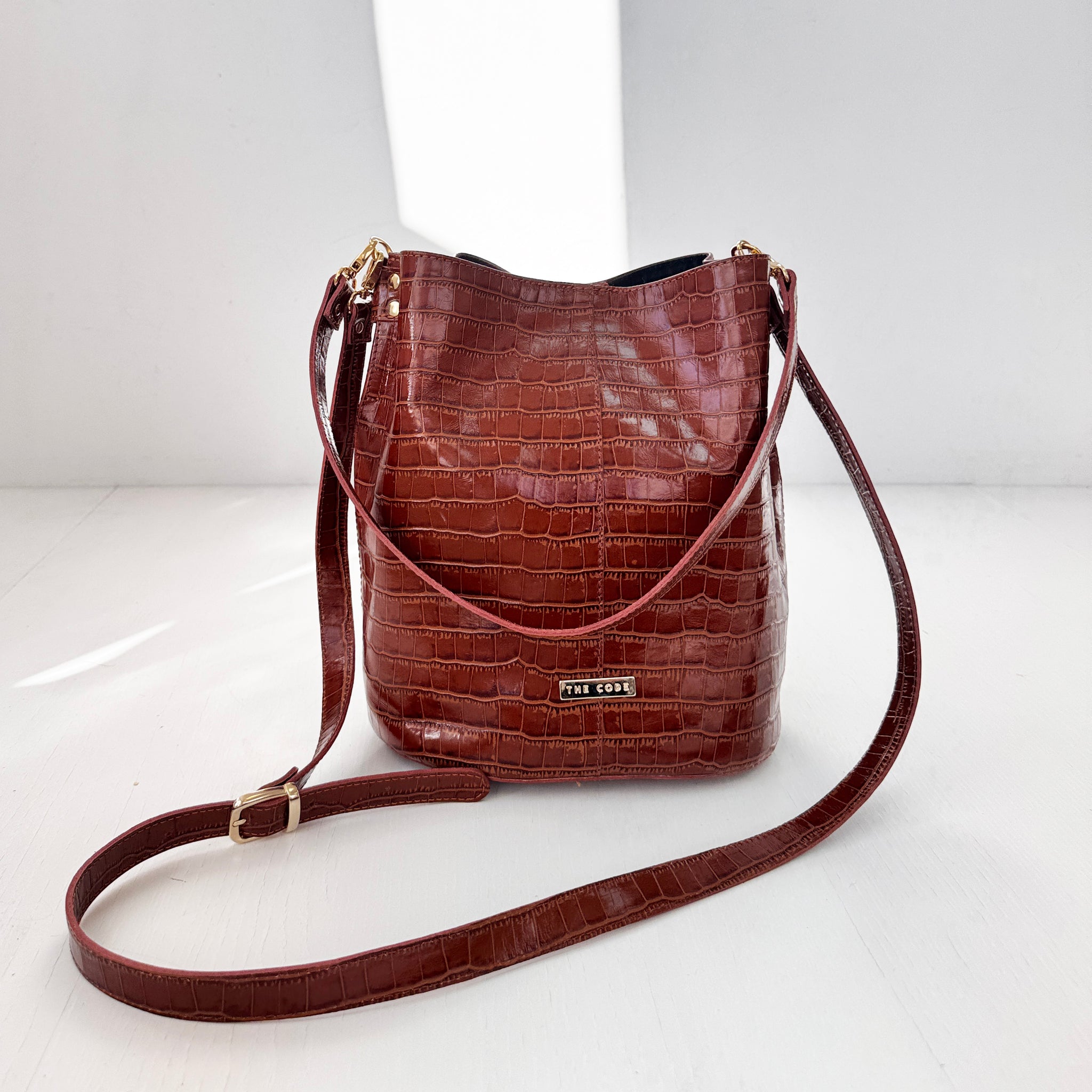 Brown coco print leather Julieta bucket