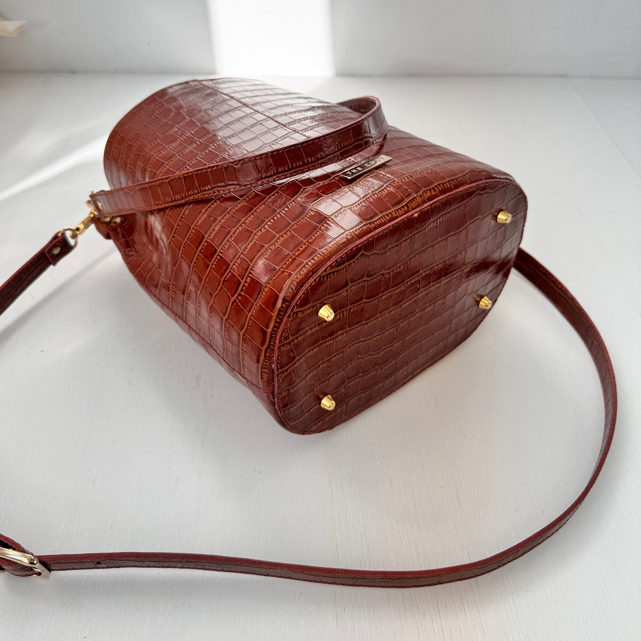 Brown coco print leather Julieta bucket
