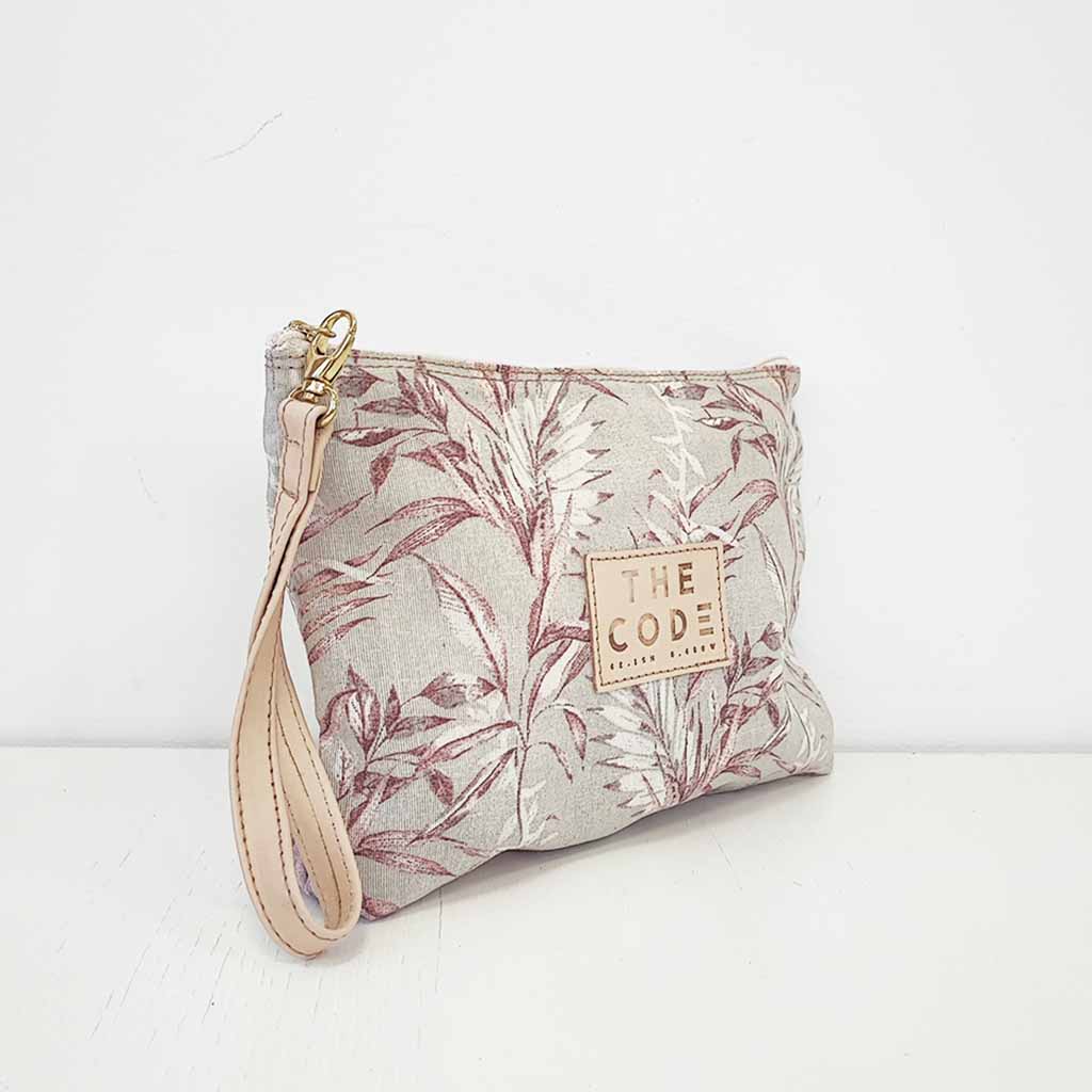 Cartera taupe flores burdeos