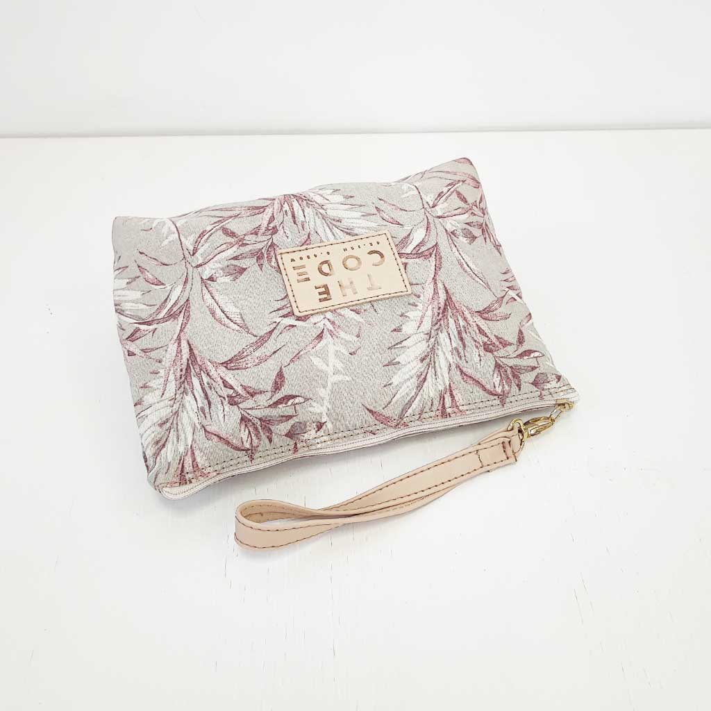Cartera taupe flores burdeos