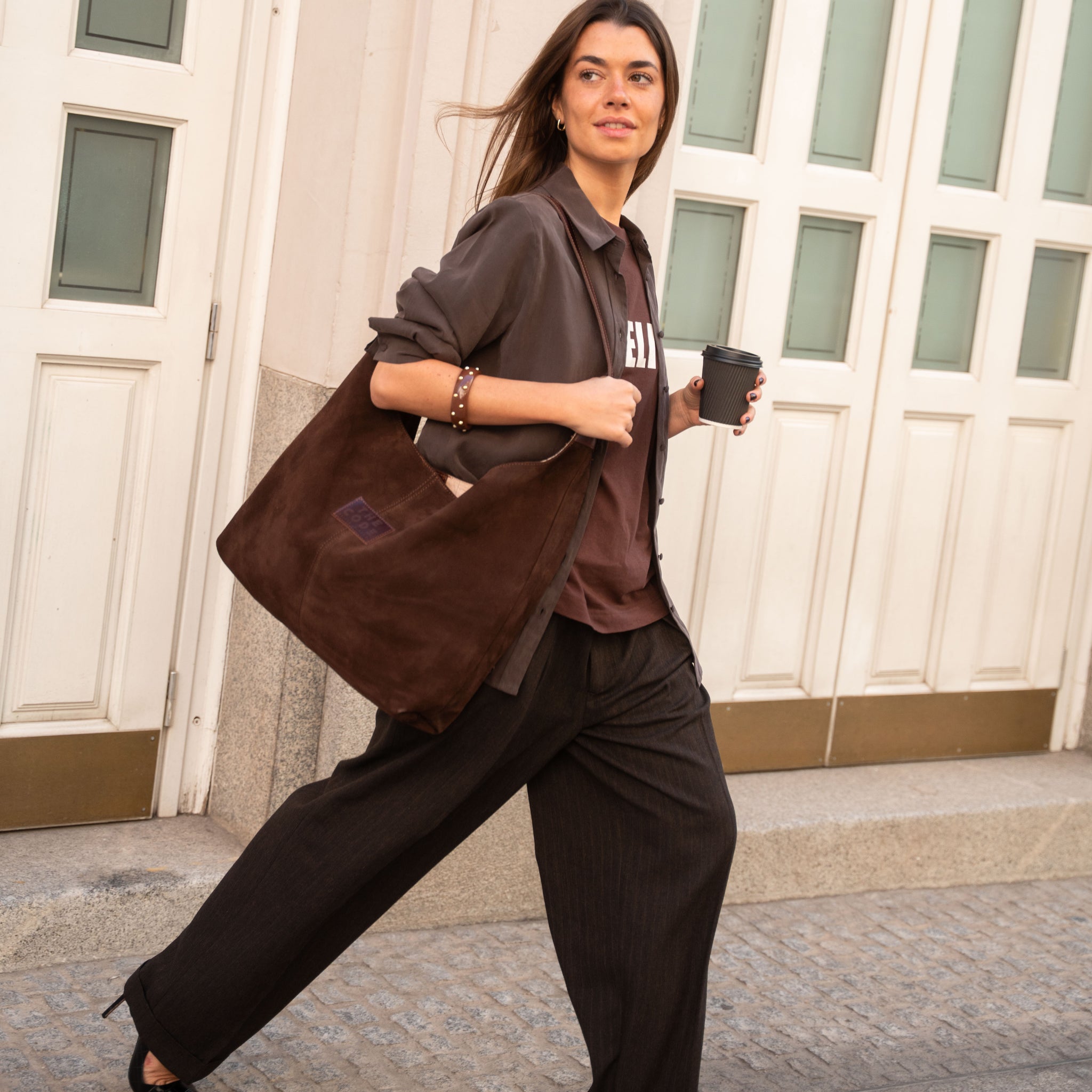 Brown chocolate-colored sack bag