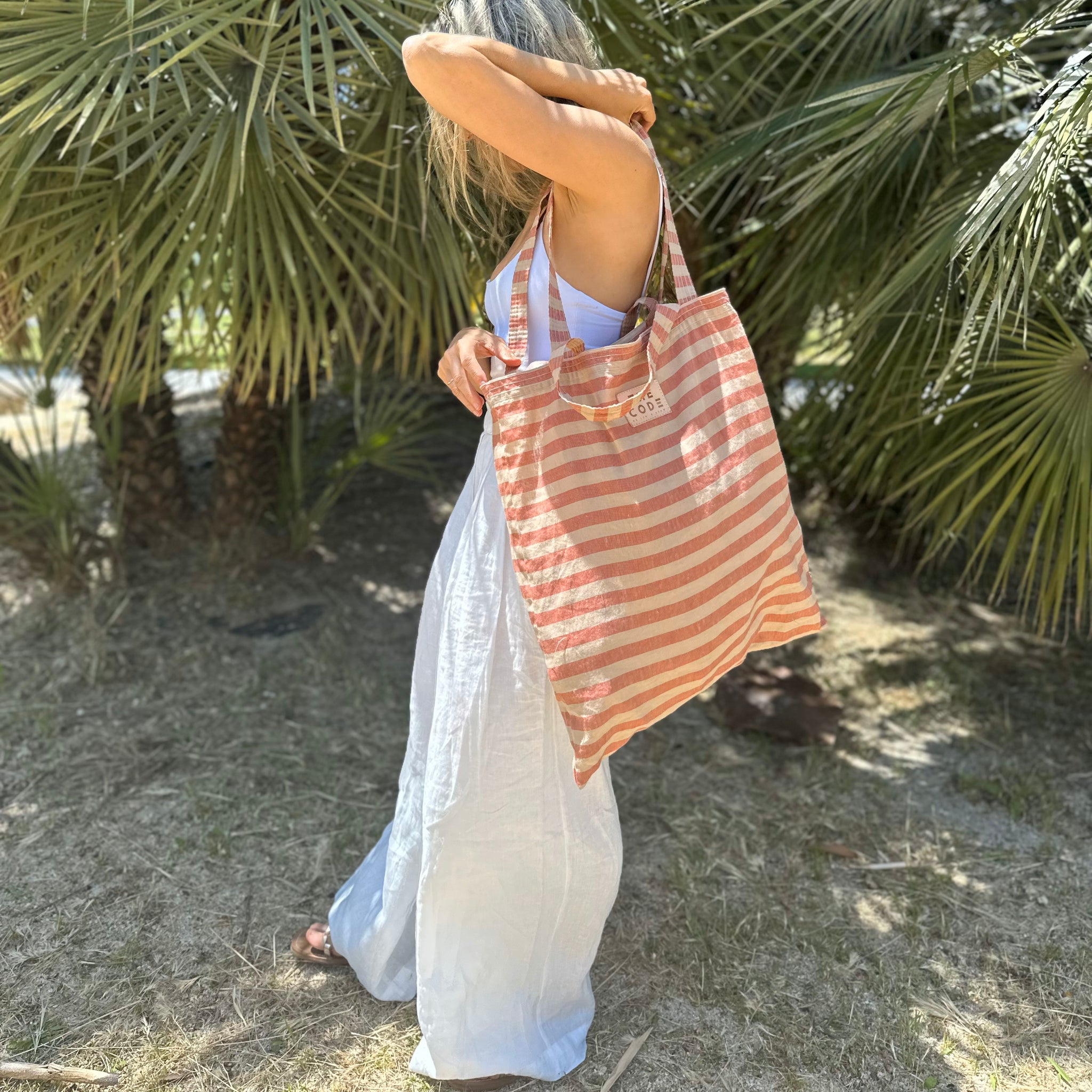 Tote Bag rayas teja y beige