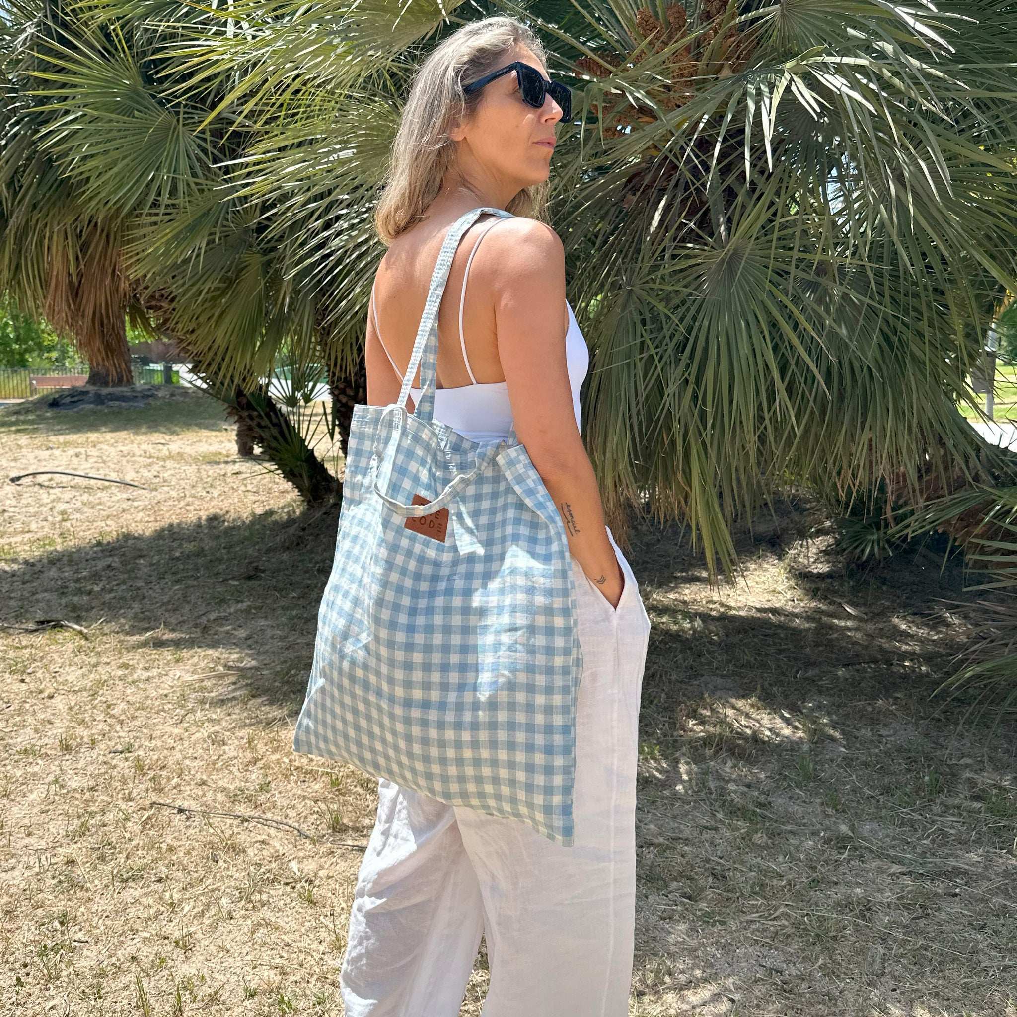 Tote Bag vichy azul claro